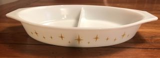 Vintage Pyrex " Constellation " Gold/yellow 1.  5qt Divided Casserole Dish