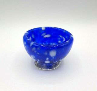 Hand Crafted Studio Art Glass Blue And White Small Trinket Bowl