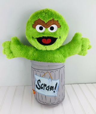 Large 18” Sesame Street Oscar The Grouch In Trash Can Scram Plush Toy