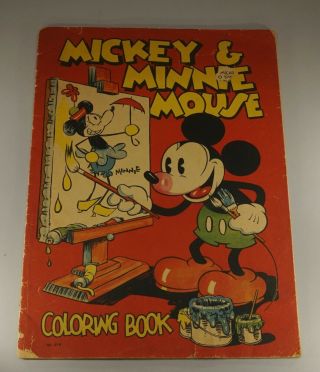 1933 Mickey And Minnie Mouse Coloring Book 10 3/4 " X 15 1/4 "