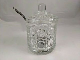 Windsor Federal Glass Sugar Bowl Jelly Jar With Lid & Spoon Mid - Century Modern