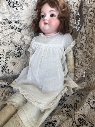 23” Antique German Bisque Doll By Armand Marseille Red Mohair Wig Cotton Dress