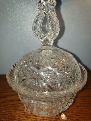 Vintage Large Footed Crystal Candy Dish With Lid