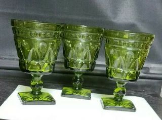 Set Of 3 Vintage 1960’s Mid Century Green Goblet Drinking Glasses Glassware - Euc