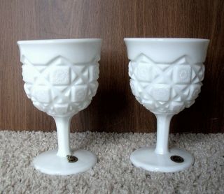 Vintage Westmoreland Milk Glass Hand Made Old Quilt Pattern Goblets