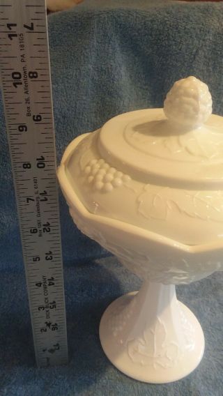 Indiana white milk glass grape harvest footed covered compote lid candy dish 2