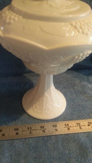 Indiana white milk glass grape harvest footed covered compote lid candy dish 3