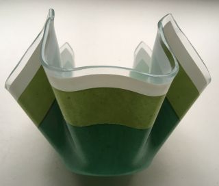 Vintage 50’s 60’s Chance Glass Two Tone Green Handkerchief Vase