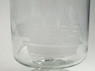 Set Of 4 Brandy Etched Glass Clippers Ships Sail Boat Wine Marine Goblet Tumbler