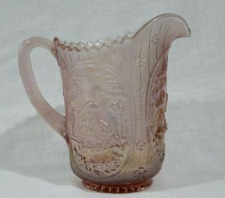 Vintage Imperial Carnival Glass Pink Luster Windmill Water Pitcher