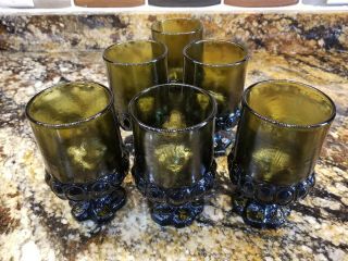 6 Vintage Franciscan Madeira Olive Green Goblet Wine Water Juice Glass