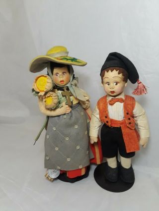 Vintage Felt Lenci Dolls Mascotte Set Of 2 Dolls