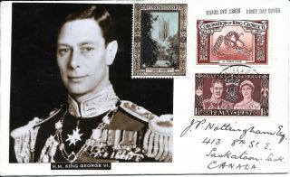 Gb Stamps Kgvi 1937 Coronation First Day Cover To Canada With Cachet,  Poster