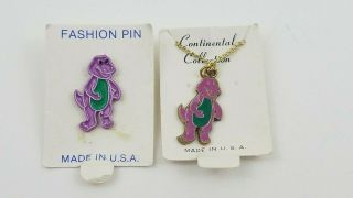 Barney The Purple Dinosaur Lapel Pin & Pendant/necklace Kids Tv Show Htf Usa T5