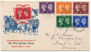 Gb 1940 Stamp Centenary Scarce Illustrated Fdc London Cancels