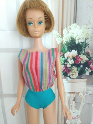 1965 Vintage Barbie Doll American Girl Blonde With Swimsuit