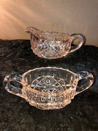 Vintage Pink Depression Oval Glass Sugar Bowl & Creamer Set