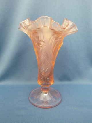 Fenton Signed - Empress Rose - 7 3/4 " Daffodil Flower Vase - Transparent Pink