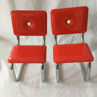 American Girl Doll Molly RED FORMICA TABLE AND CHAIRS Retro Chrome Vinyl EUC 2