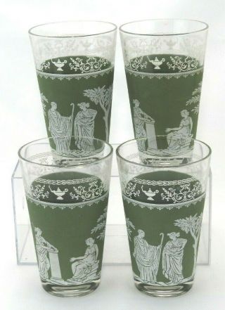 4 Jeannette Glass Hellenic Wedgewood Green Jasperware 12 Oz Ice Tea Glasses