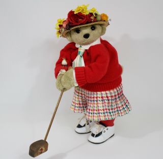 Rare Vtg Lita Gates Apple Whimseys Stuffed Birdie Golfer Teddy Bear Ltd 19 " H
