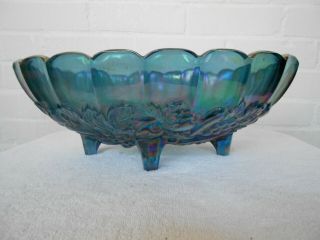 Carnival Glass Blue Purple Iridescent 12 " Oval Footed Fruit Bowl