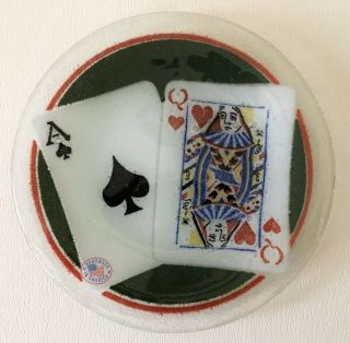 Vintage Retired Peggy Karr Fused Art Glass Queen Of Hearts Playing Cards Plate