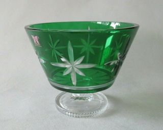 Vintage Waterford Marquis Crystal Footed Ped Compote Bowl Green Cut To Clear