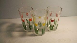 Vintage Retro Kraft Swanky Swigs Juice Glasses Set Of 3 Red & Yellow Tulips