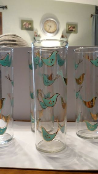 Vintage Turquoise And Gold Drinking Glasses Set Of 4 With Doves