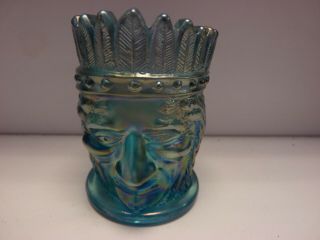 Joe St.  Clair Iridescent / Carnival Glass Indian Head Toothpick Holder
