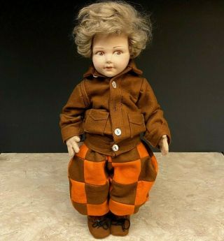 Vintage Lenci Type Felt Boy Doll 14.  5 " - W/ Outfit
