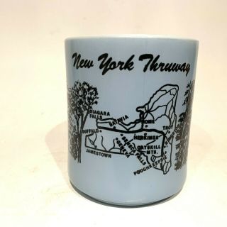 Vintage Blue York Thruway Souvenir Milk Glass Coffee Mug/cup