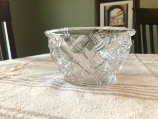 Tiffany Co.  Crystal Glass Bowl Dish Etched Basket Weave Bamboo