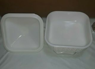 Vintage Milk Glass Square Pedestal Candy Dish with Lid 2
