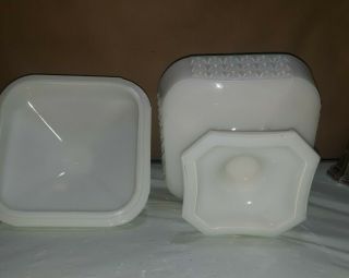 Vintage Milk Glass Square Pedestal Candy Dish with Lid 3