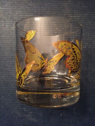 Culver 22K Gold BUTTERFLY & LADYBUG Glasses - Whiskey Rocks Low Ball Glass MCM 3