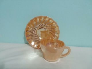 Vintage Swirl Lusterware Tea Cup And Saucer By Fire King