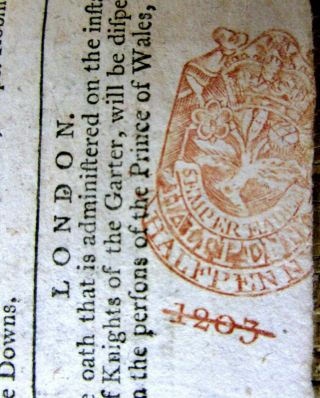 1771 British Newspaper W Red Halfpenny Tax Stamp After Boston Massacre