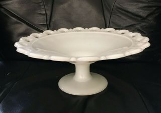 Vtg Milk Glass Anchor Hocking Old Colony Lace Edge Footed Cake Stand Fruit Bowl