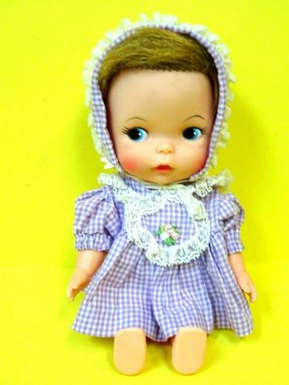 Rare Ideal 1967 10 " Honeyball Doll W/purple Dress & Bonnet - Adorable