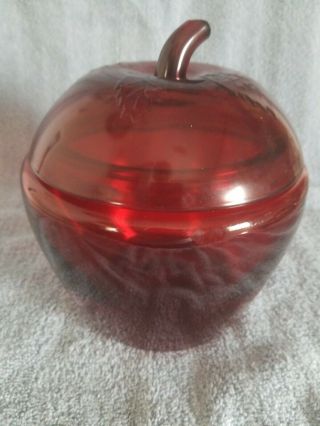 Vintage Anchor Hocking Red Glass Apple Cookie Jar Canister & Lid 7x6.  5”