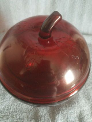 Vintage Anchor Hocking Red Glass Apple Cookie Jar Canister & Lid 7x6.  5” 2