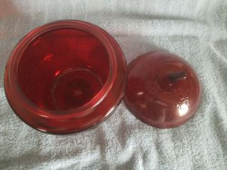 Vintage Anchor Hocking Red Glass Apple Cookie Jar Canister & Lid 7x6.  5” 3