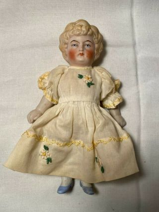 Antique Vintage 1920s All Bisque Doll,  Germany 8 1/2,  Blonde & Blue Eyed