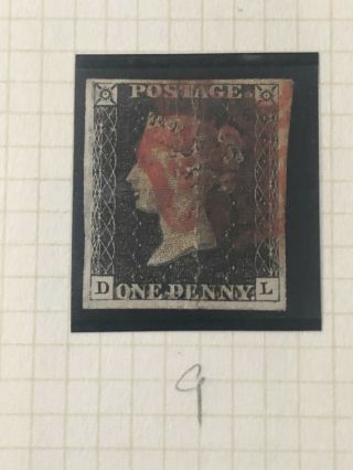 Queen Victoria 1840 - Sg1 - 1d Black Stamp,  Plate 9,  Red Maltese Cross