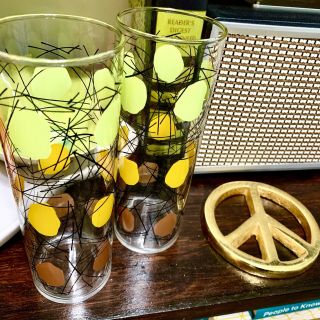 Vintage Mcm Mid Century Modern Federal Atomic Highball Drinking Glasses Set Of 2