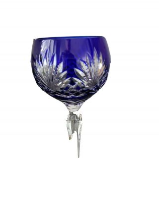 Czech Bohemian Cut - To - Clear Crystal Wine Goblet Cobalt Blue 8.  5 In.