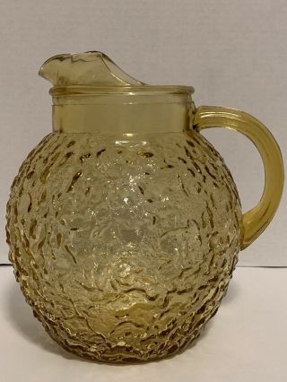 Vintage Anchor Hocking Glass Lido Milano Amber Gold Water Serving Pitcher Retro