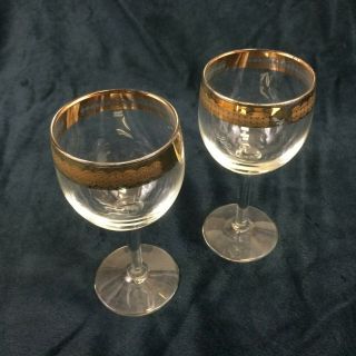 Wine Glasses Set Of 2 Gold Trim 6 1/4 " Tall Vintage Mid Century Modern